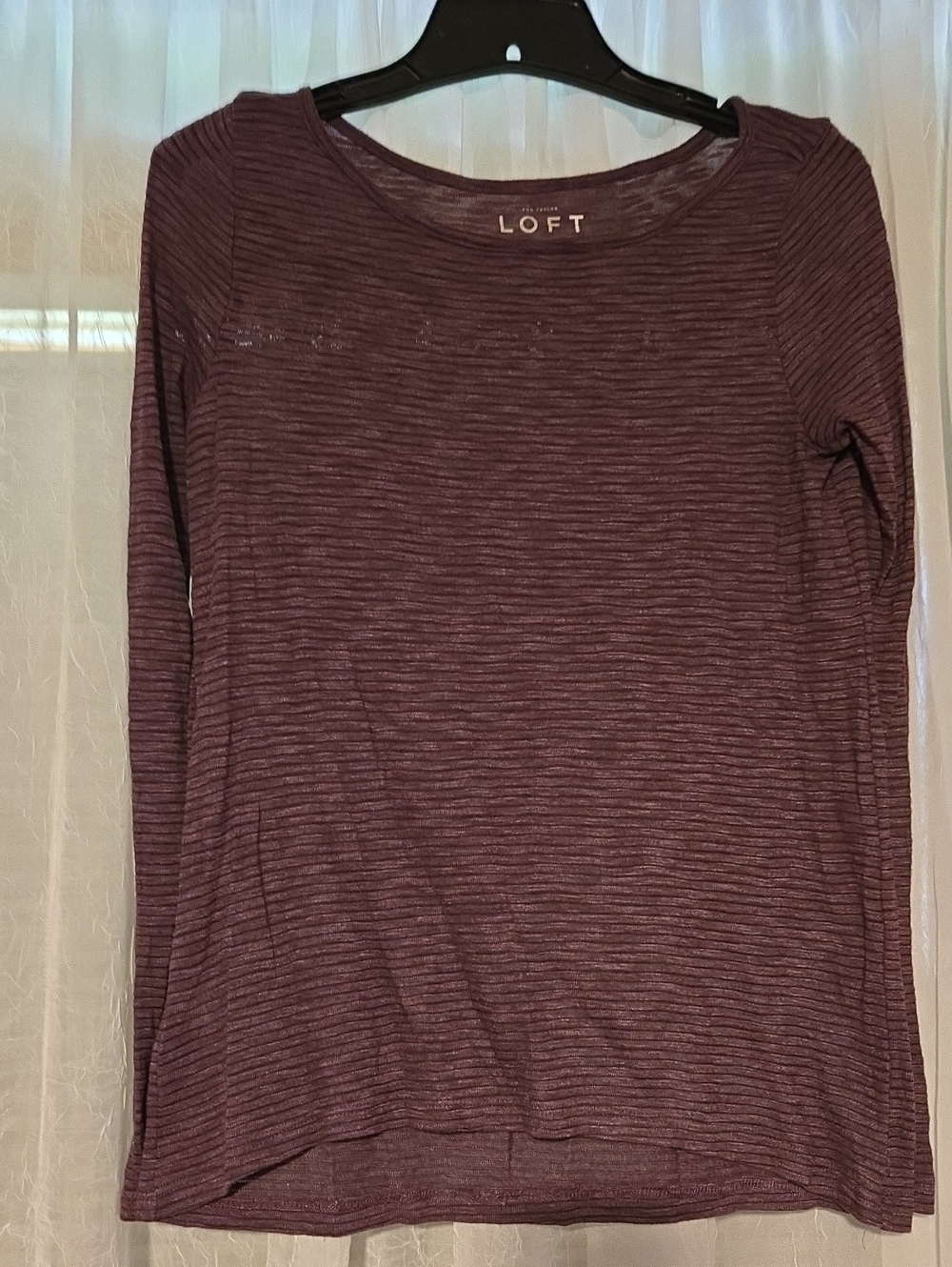 LOFT Long-Sleeve Ribbed Tee in Plum Heather